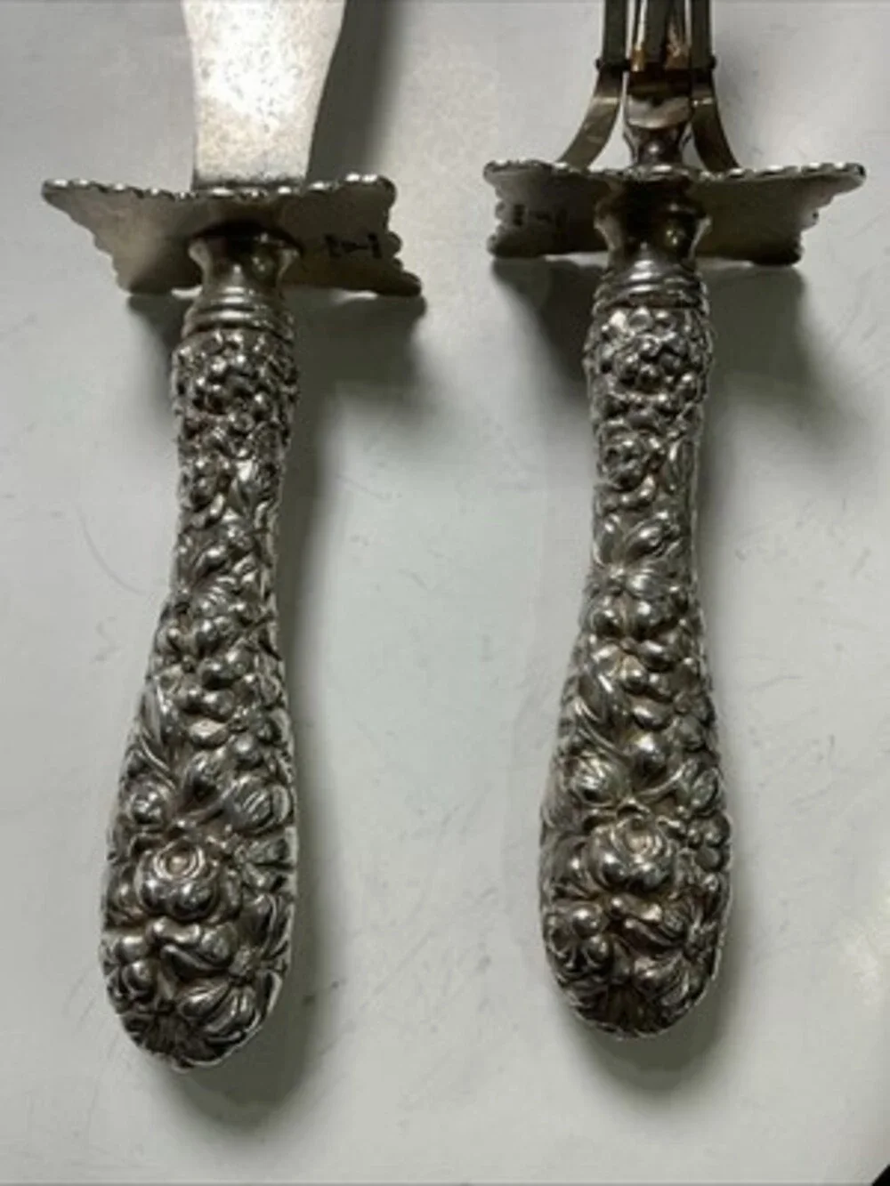 Stieff Rose Sterling Silver Meat Carving Knife and Fork Set
